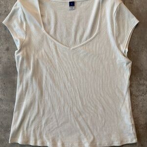 Old Navy Women's Ribbed T-Shirt with Scoop Neck - Ivory Casual Fitted XL